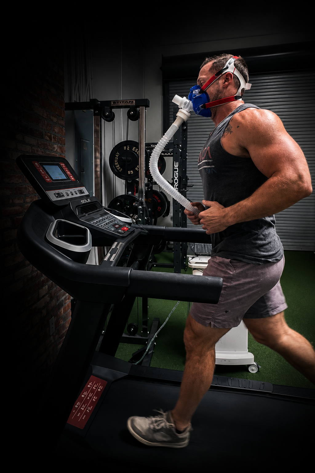 Athlete undergoing VO2max performance testing on a treadmill at Steadfast in Scottsdale